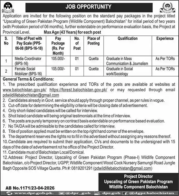 Forest and Wildlife Department of Balochistan Jobs 2026