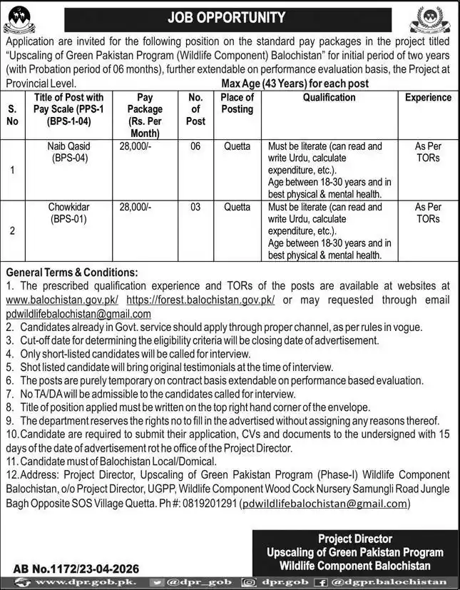 Forest and Wildlife Department Balochistan jobs 2026