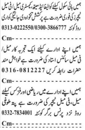  latest school teacher jobs in Quetta 2026