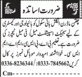 Chiltan Modern High School Quetta Jobs