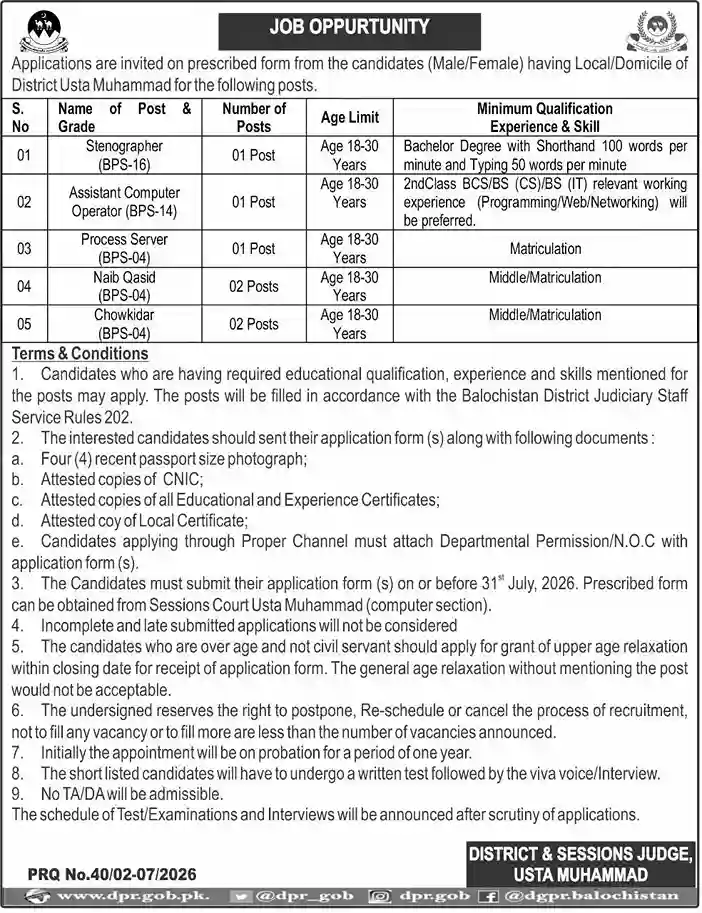 District and Sessions Court Jobs