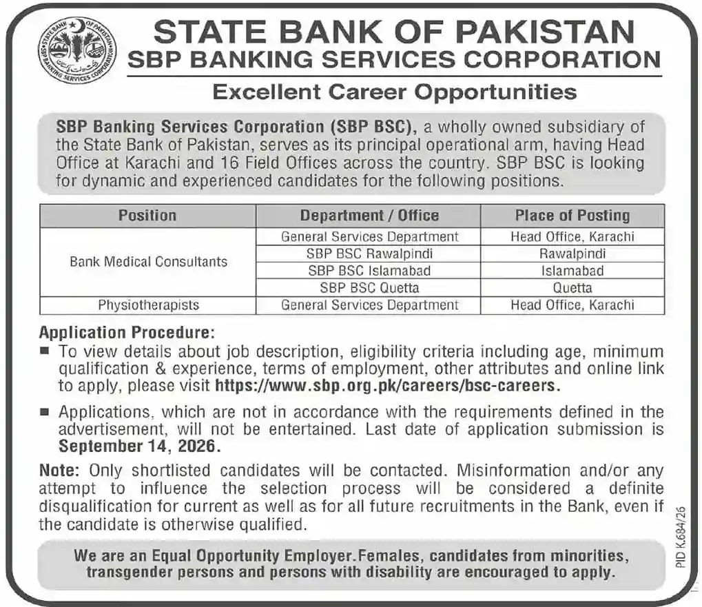 State Bank of Pakistan Jobs 2026