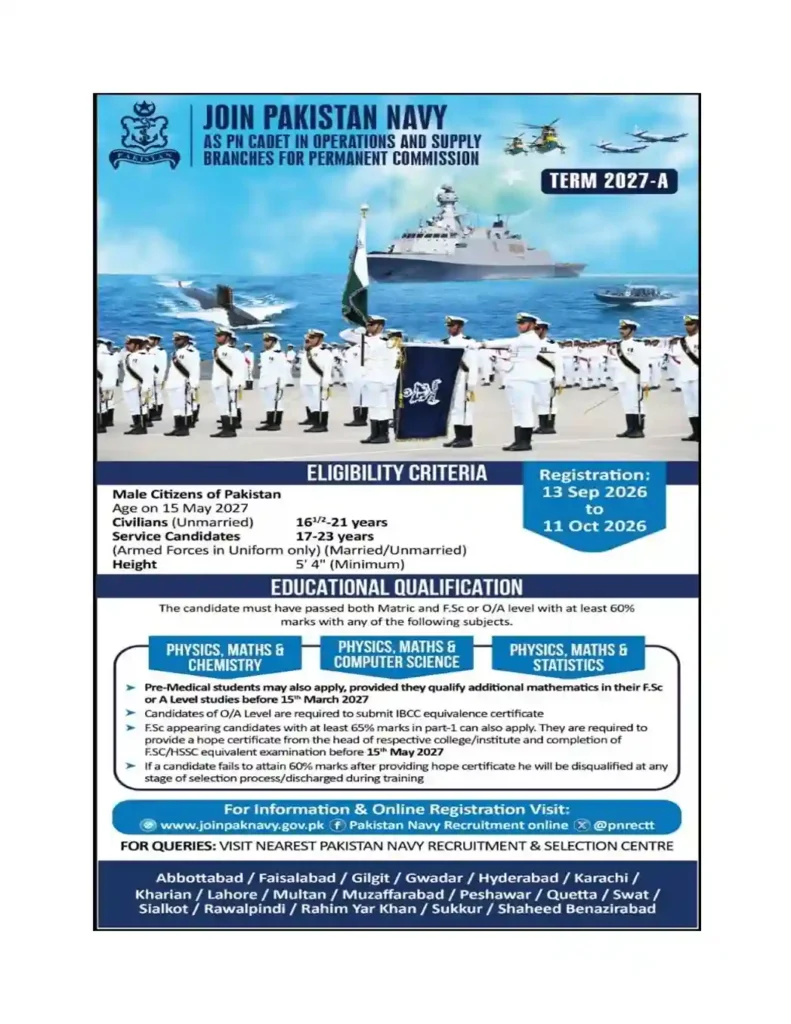 Join Pakistan Navy as PN Cadet