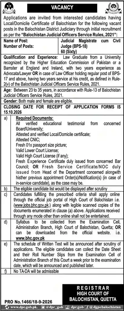 Balochistan High Court jobs