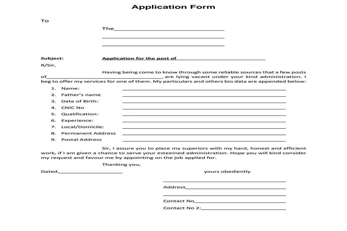 English Job Application Form Preview